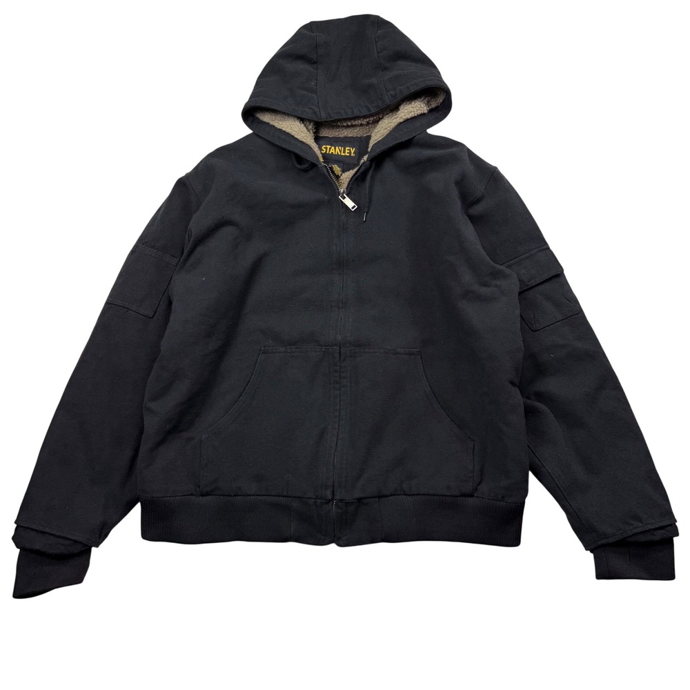 Stanley Mens XL Black Canvas Sherpa Lined Hooded Work Jacket Bomber Coat